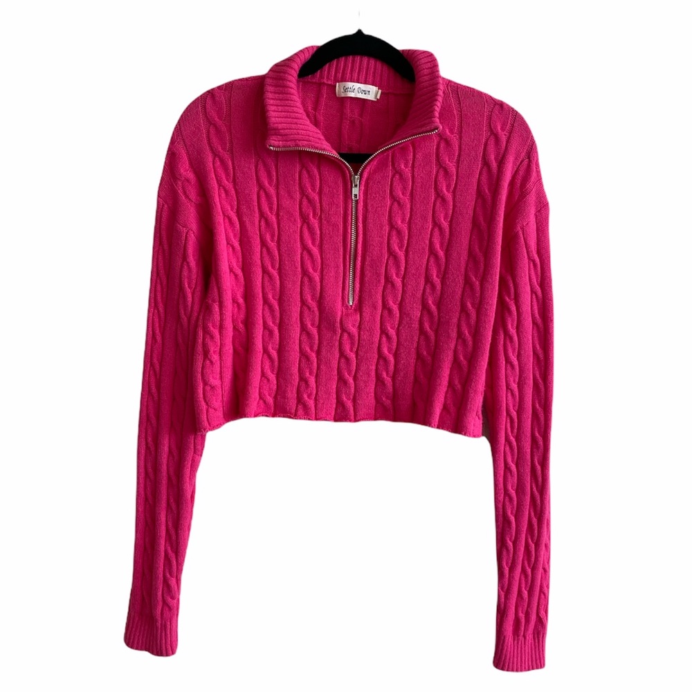 Pink Cropped Knit Pullover
